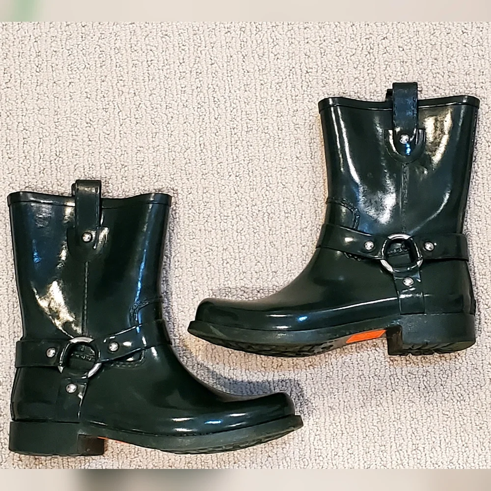 Michael Kors Forest Green Stormy Short Rain Boots, Wms 9, Good Cond.